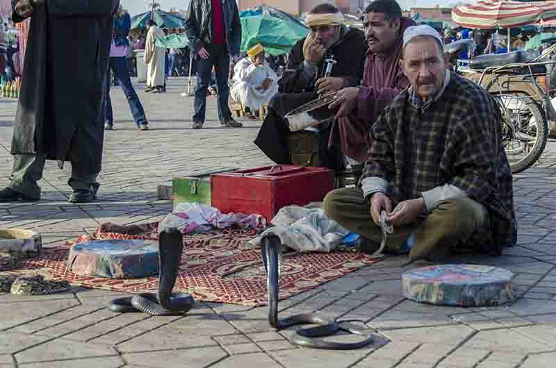 18 - Marruecos - Marrakech - plaza Jamaa el Fna - encantadores de serpientes